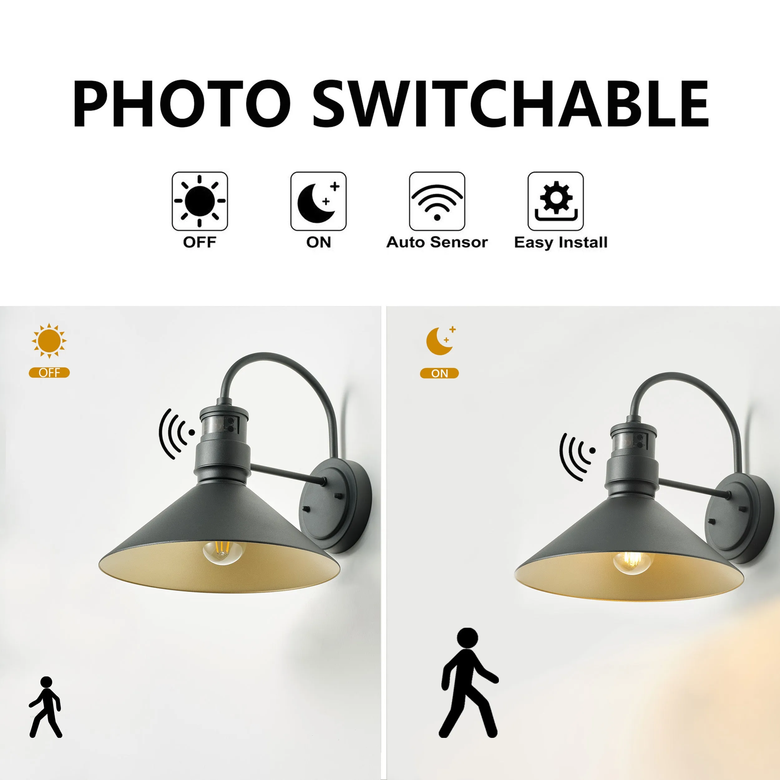 1-Light Cone Shade Waterproof Wall Sconces Outdoor Lights