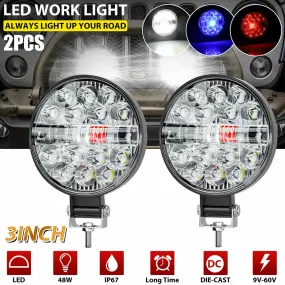 1 Pair Of Aluminum Alloy Car Led  Work  Light Mini Round 22