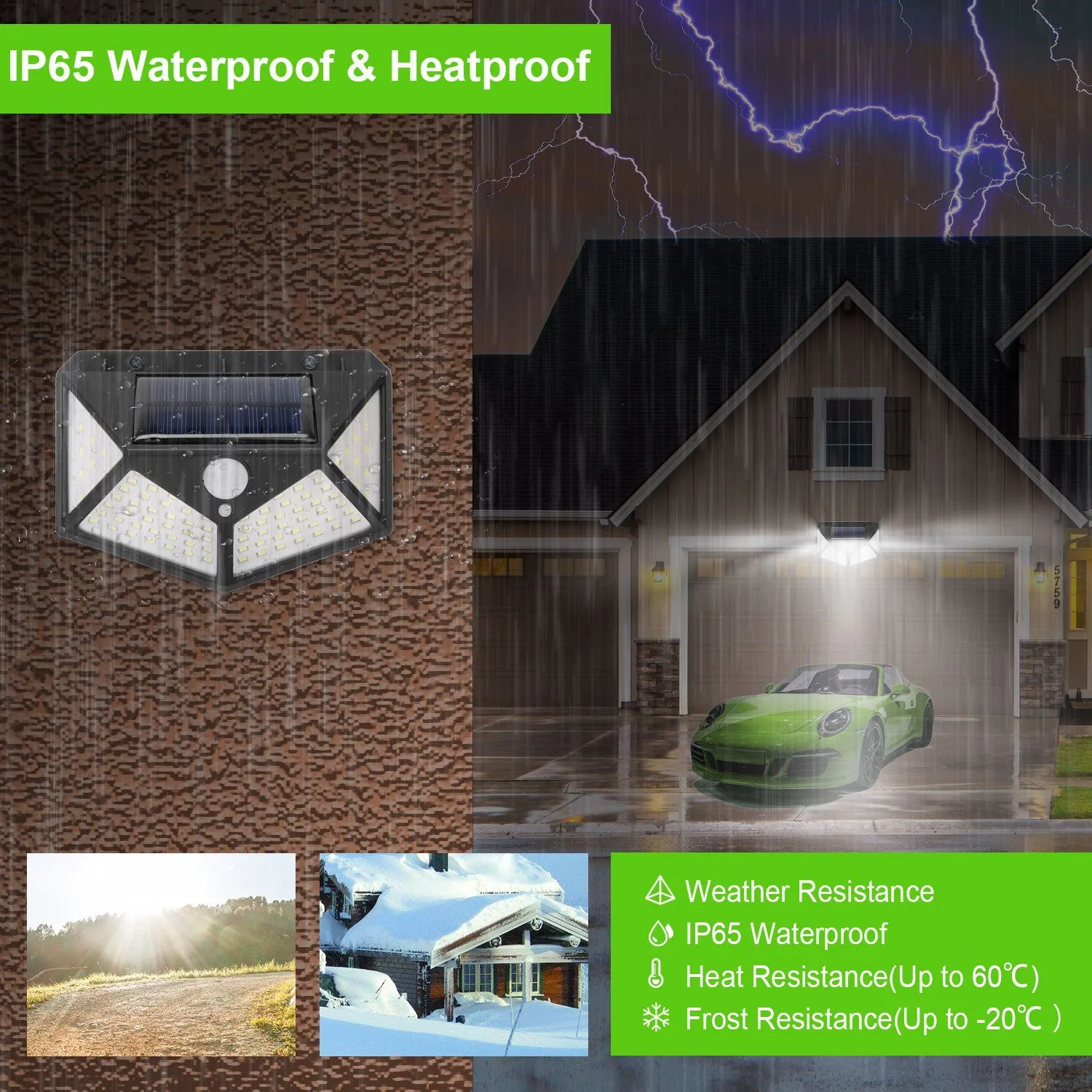 100 LED Solar Wall Light Outdoor