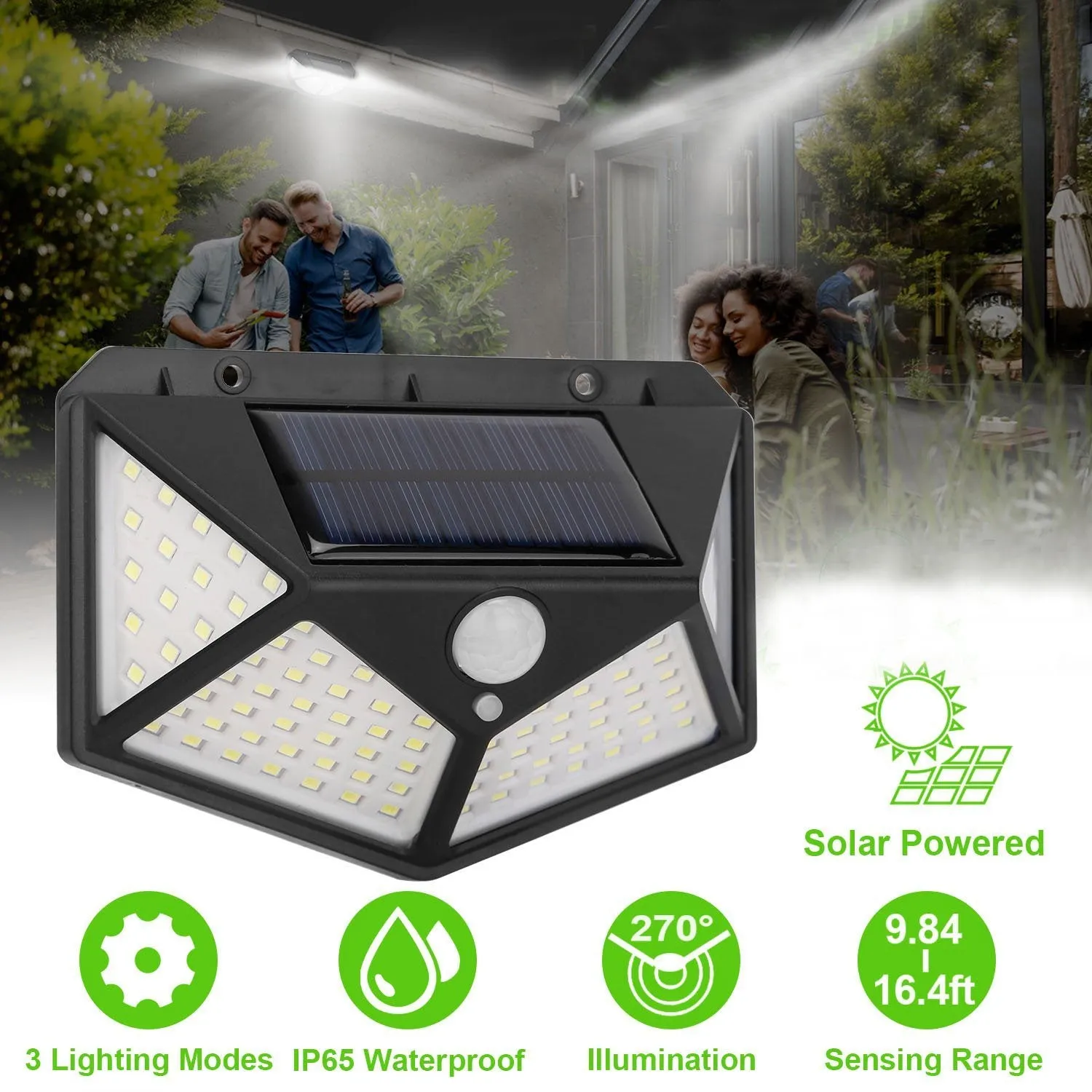 100 LED Solar Wall Light Outdoor