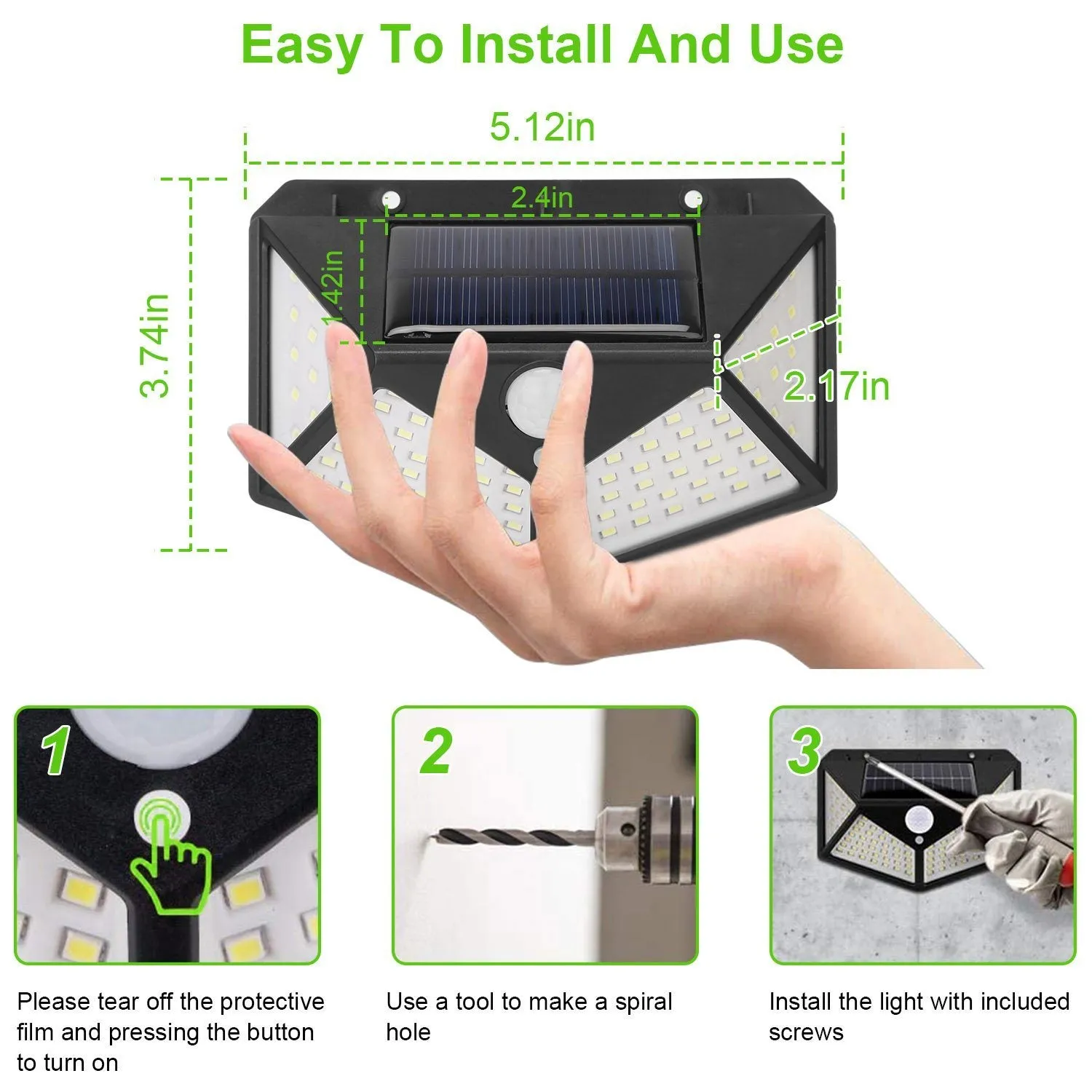 100 LED Solar Wall Light Outdoor