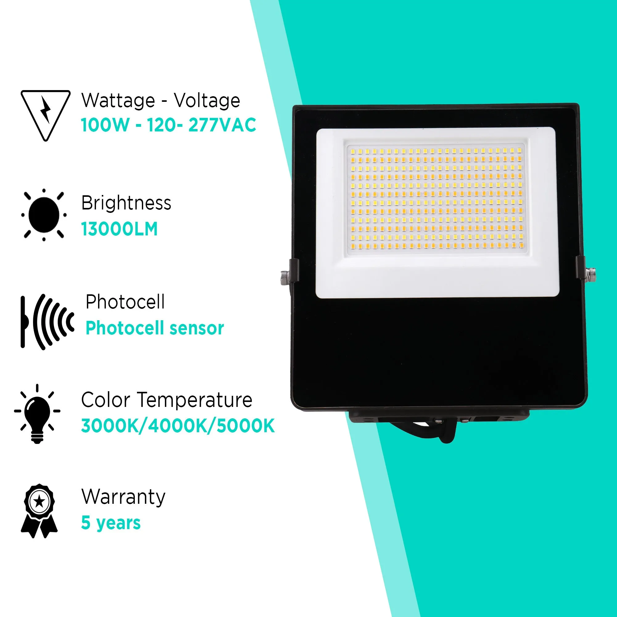 100W Mini Flood Light - CCT Selectable(3000/4000/5000K) - 13000lms - UL Listed - Glass Cover