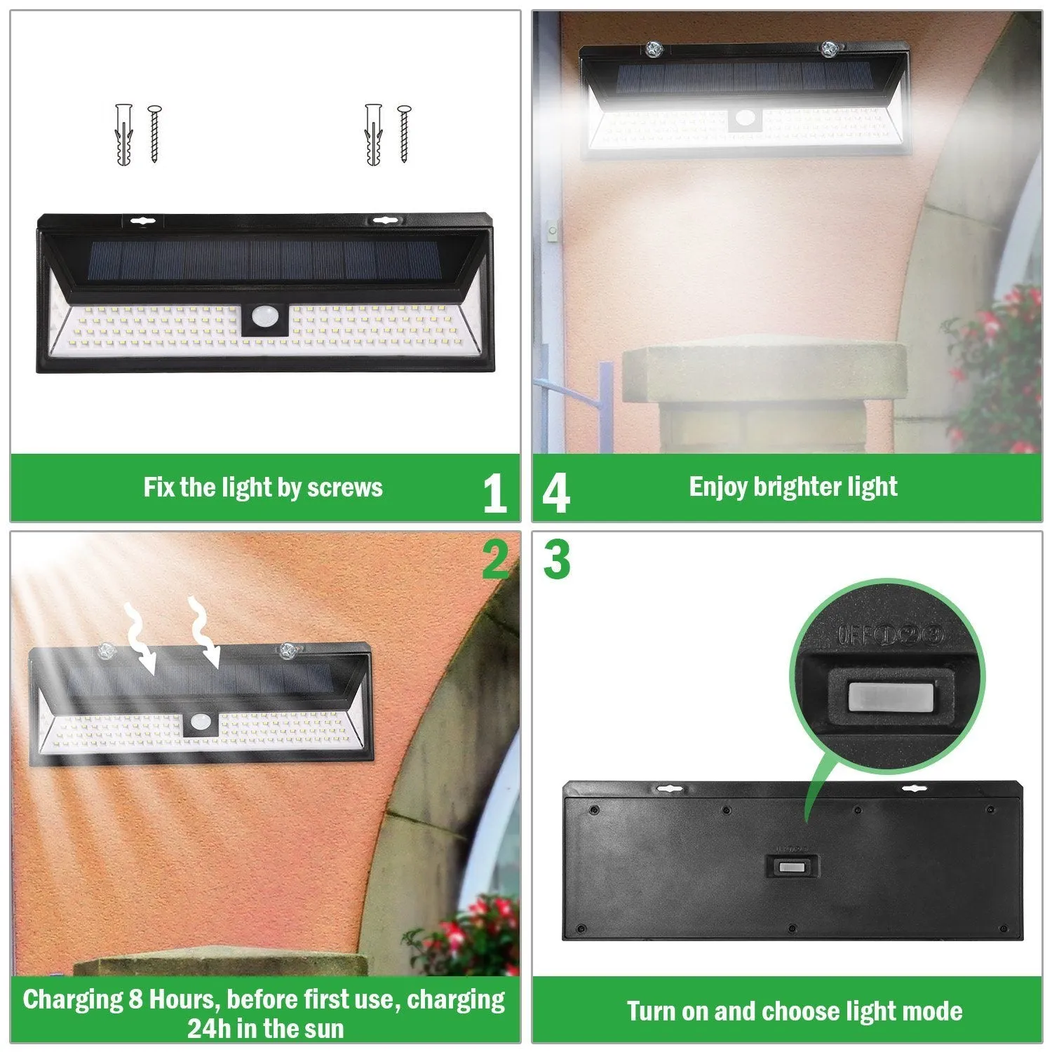 118 LEDs Solar Wall Light Outdoor Motion Sensor Lamp