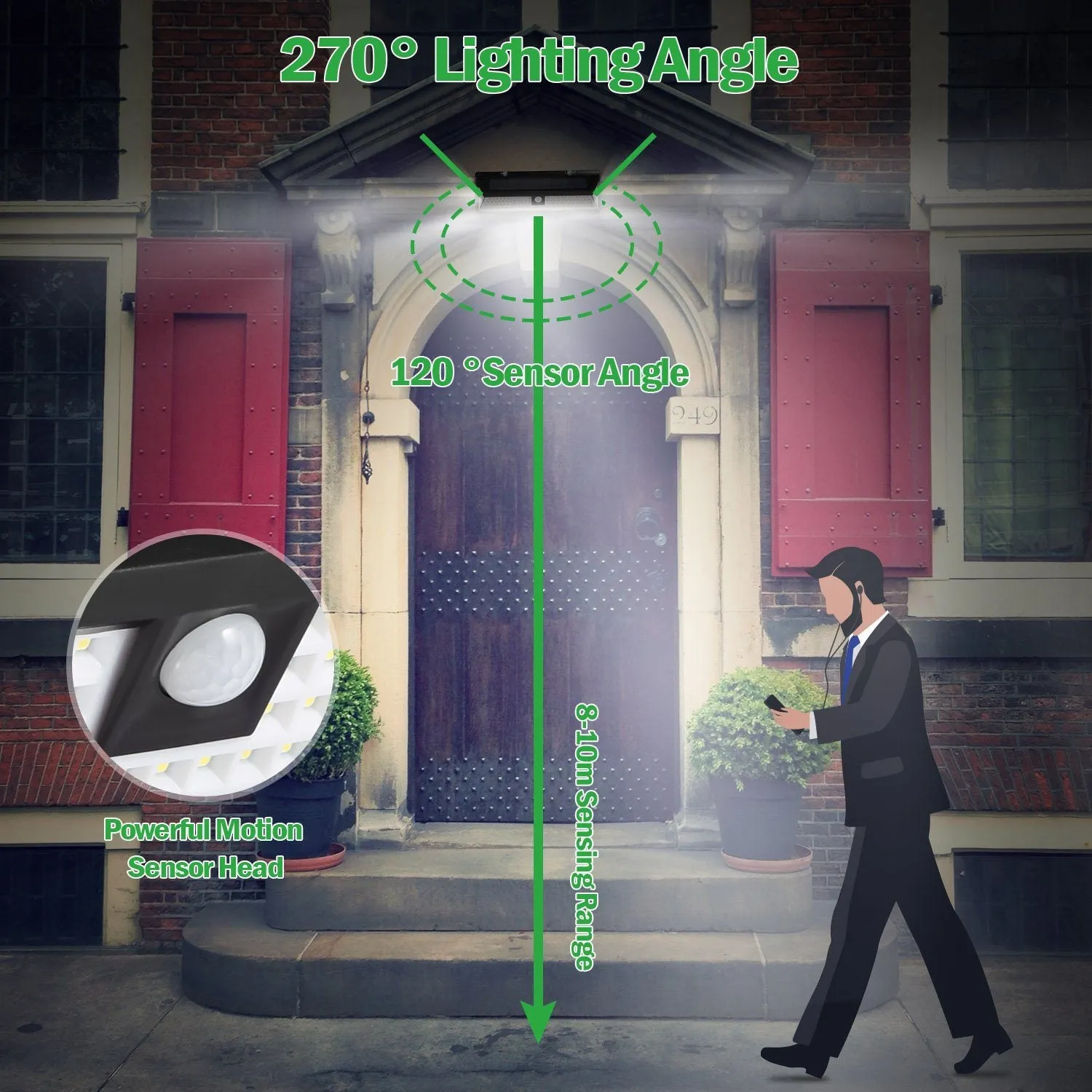 118 LEDs Solar Wall Light Outdoor Motion Sensor Lamp