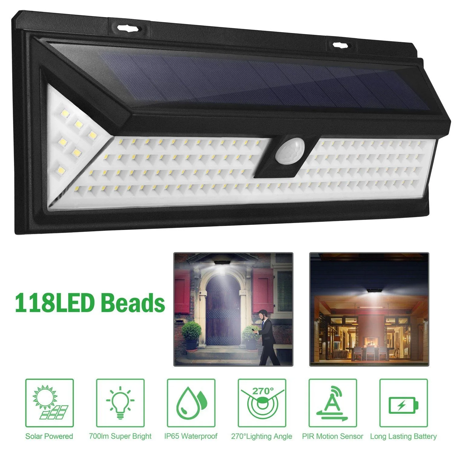 118 LEDs Solar Wall Light Outdoor Motion Sensor Lamp