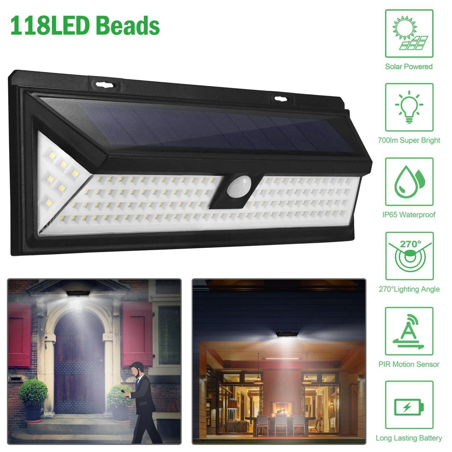 118 LEDs Solar Wall Light Outdoor Motion Sensor Lamp