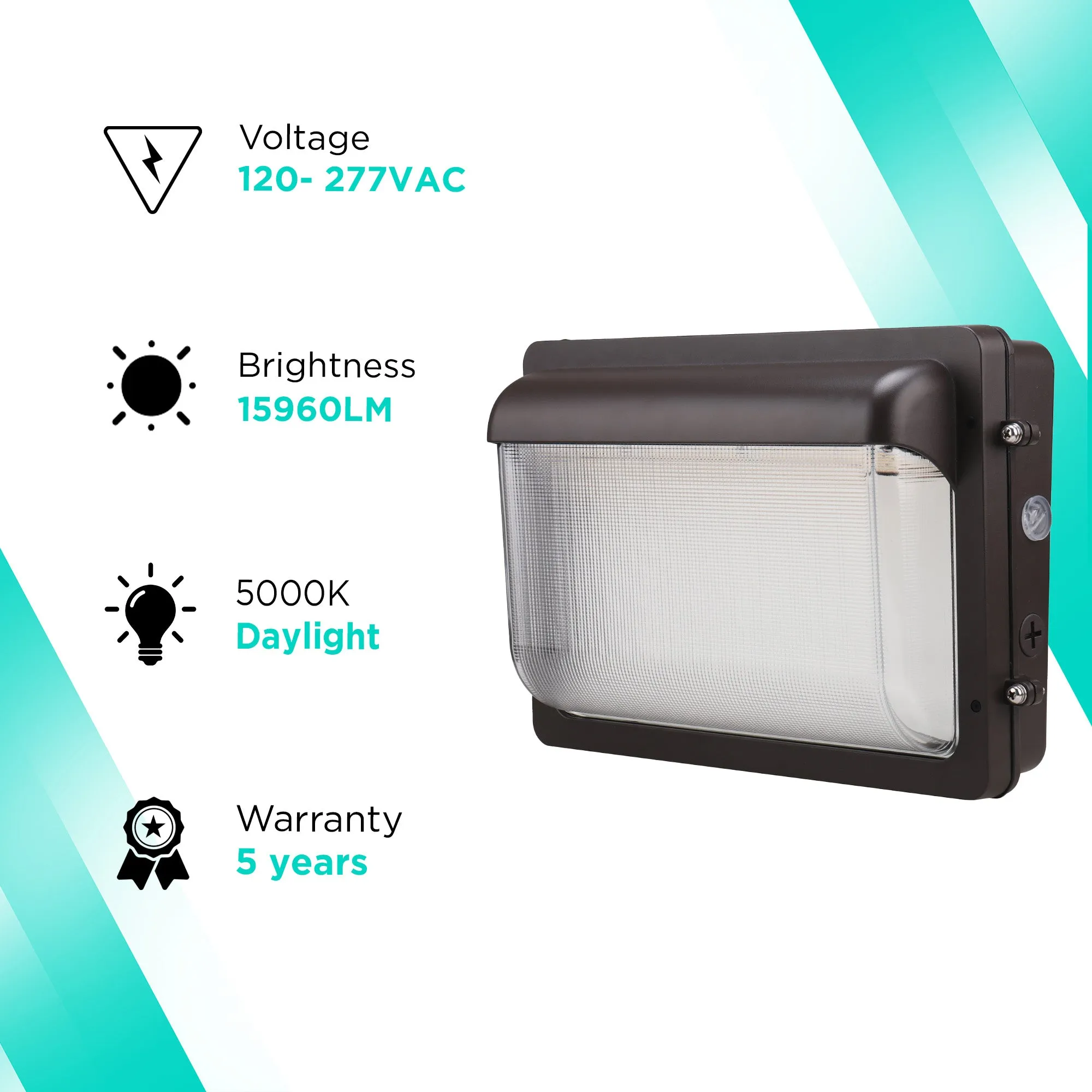 120W Wall Pack With Photocell- 15960 lumens - 5000K Daylight - IP65 UL-Listed