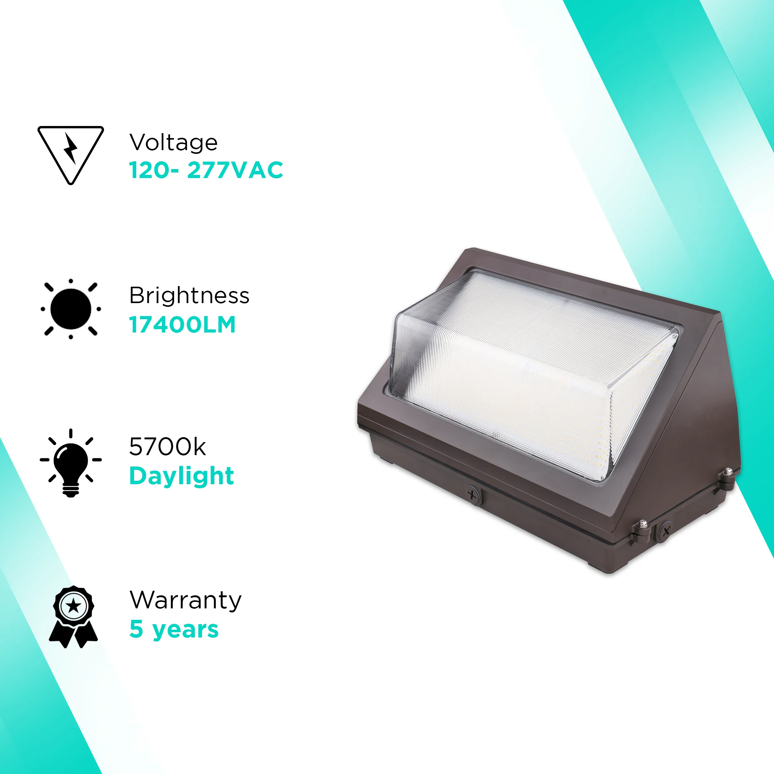 120W Wall Pack With Photocell- Battery Backup -17400 lumens - 5700K - DLC, IP65, UL-Listed
