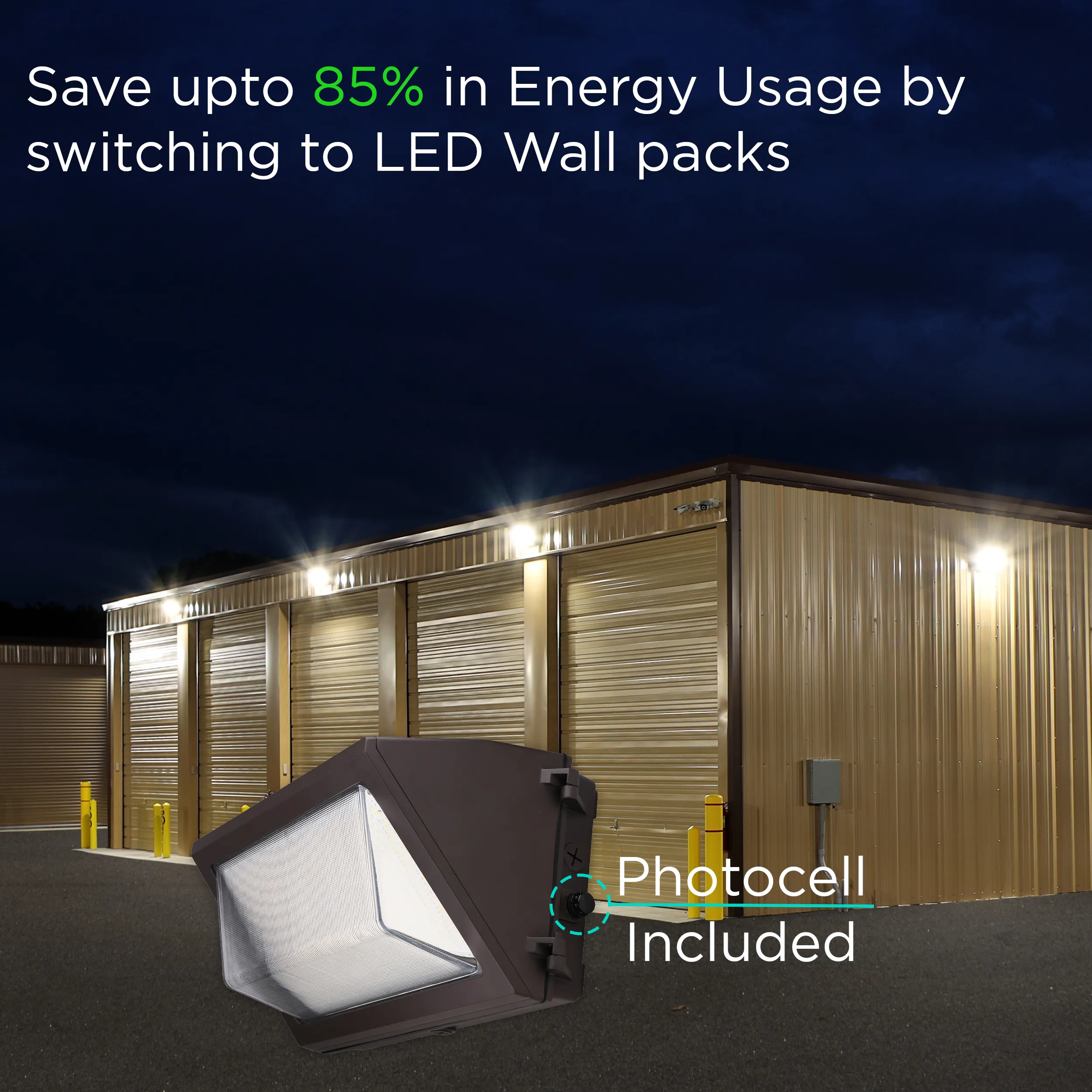 120W Wall Pack With Photocell- Battery Backup -17400 lumens - 5700K - DLC, IP65, UL-Listed