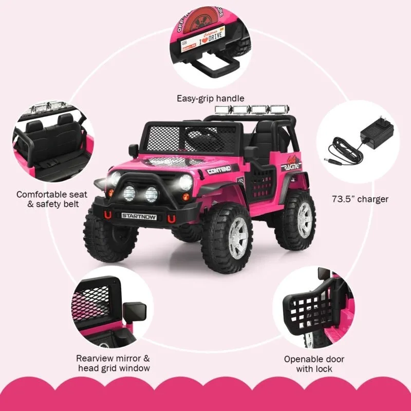 12V Kids Remote Control Electric Ride On Truck Car with Lights and Music - Pink