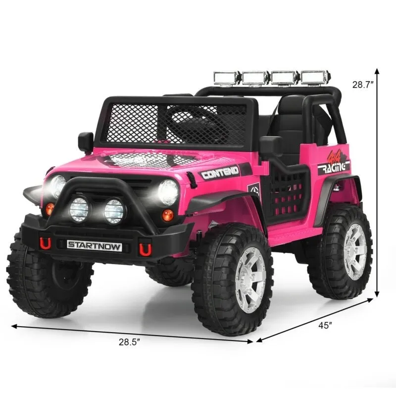 12V Kids Remote Control Electric Ride On Truck Car with Lights and Music - Pink