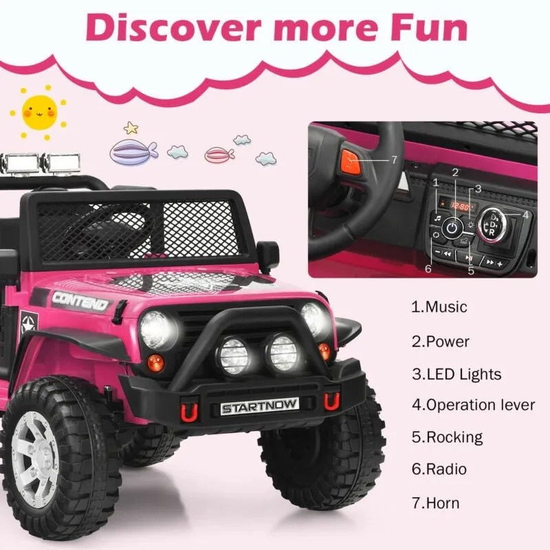 12V Kids Remote Control Electric Ride On Truck Car with Lights and Music - Pink