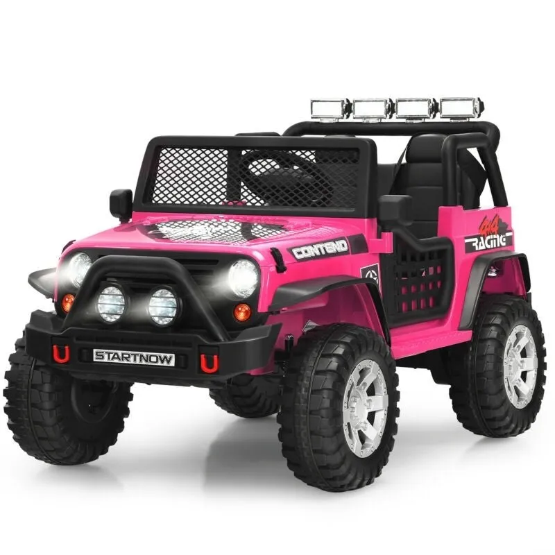 12V Kids Remote Control Electric Ride On Truck Car with Lights and Music - Pink