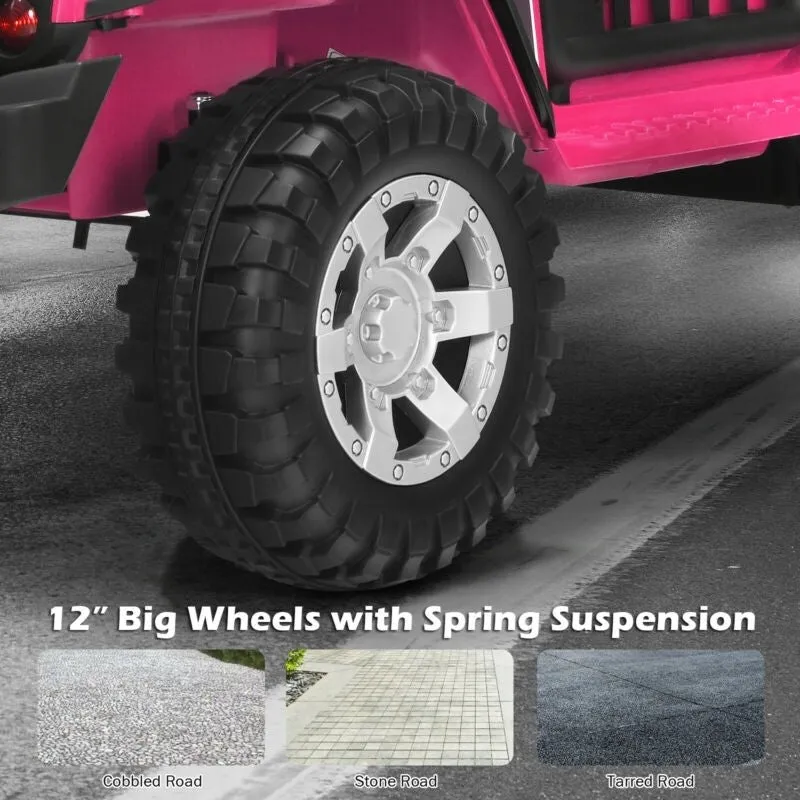 12V Kids Remote Control Electric Ride On Truck Car with Lights and Music - Pink
