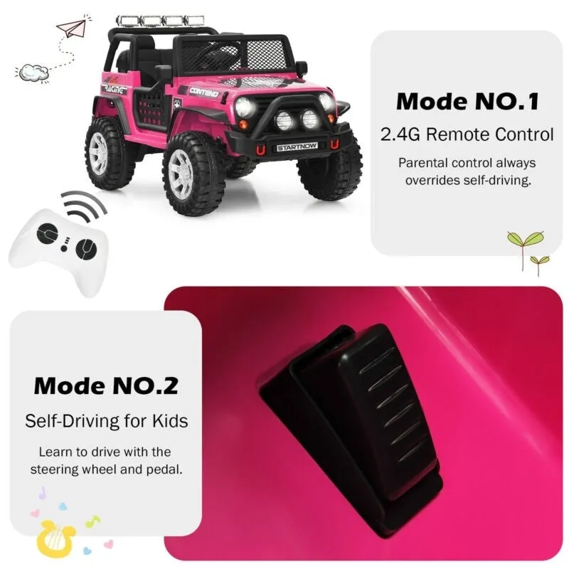 12V Kids Remote Control Electric Ride On Truck Car with Lights and Music - Pink