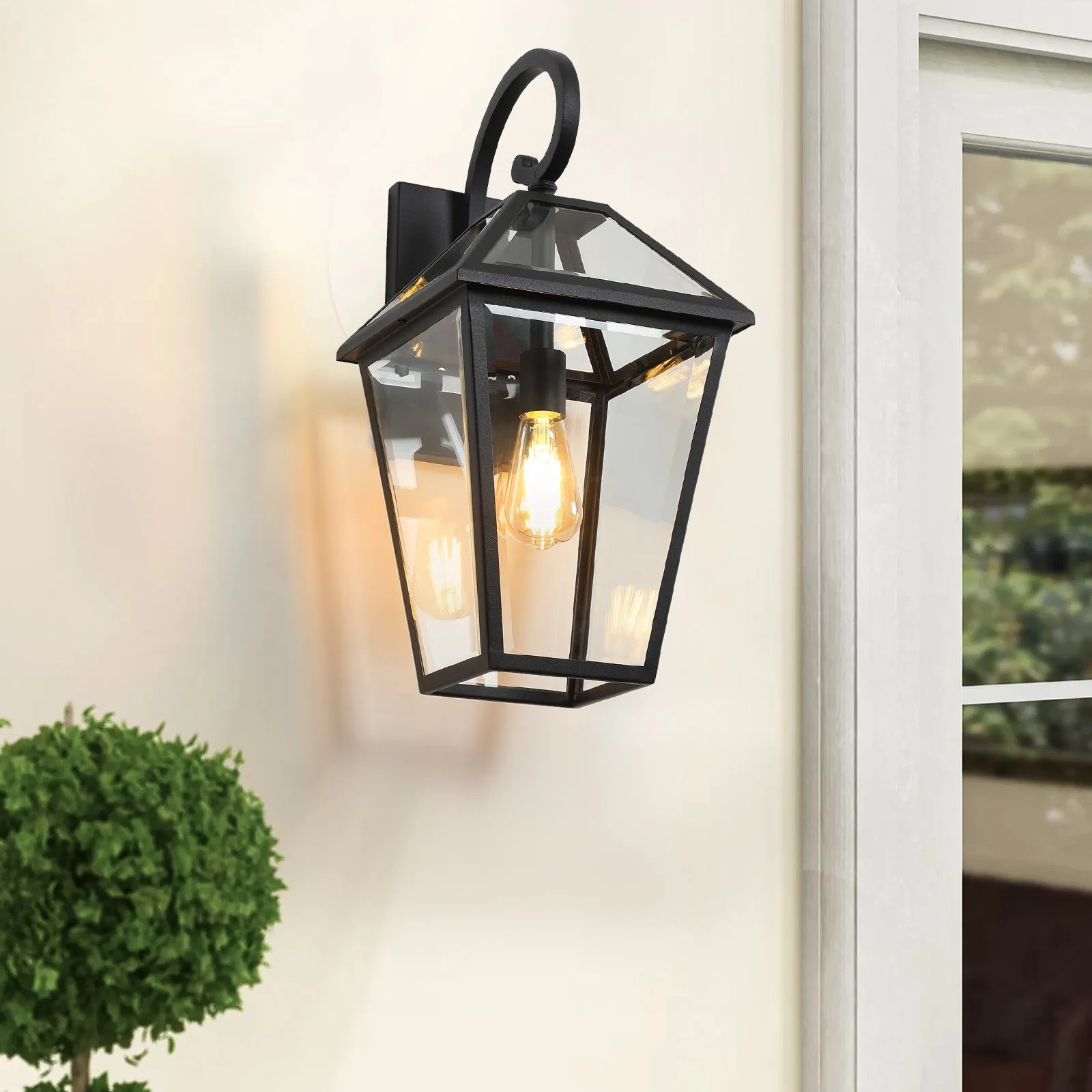 2-Pack Black Traditional Outdoor Waterproof Wall Light Vintage Glass Wall Light