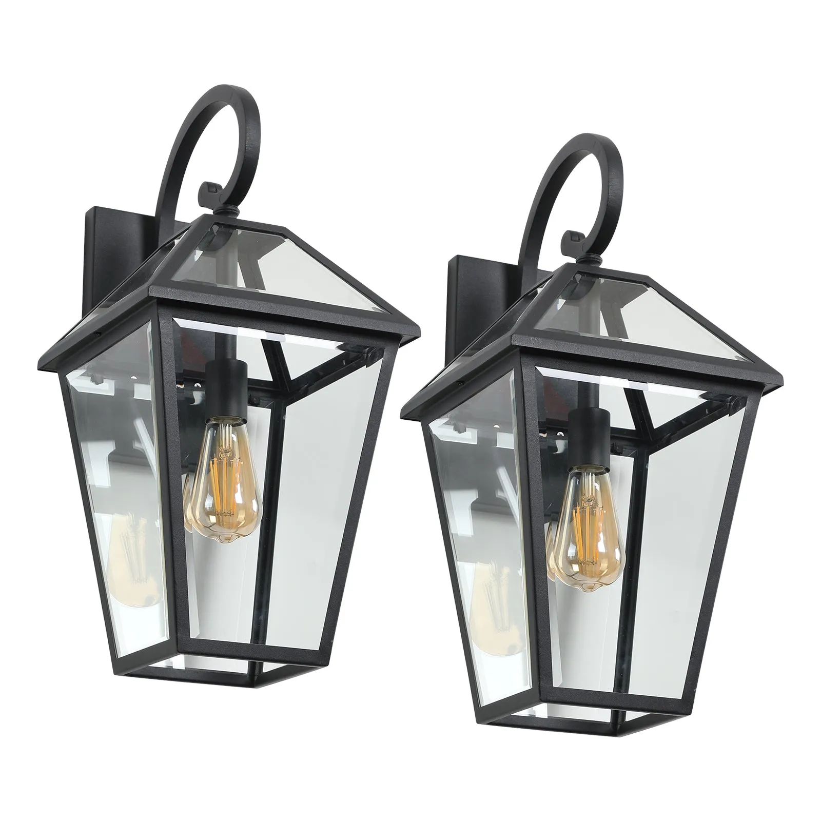 2-Pack Black Traditional Outdoor Waterproof Wall Light Vintage Glass Wall Light