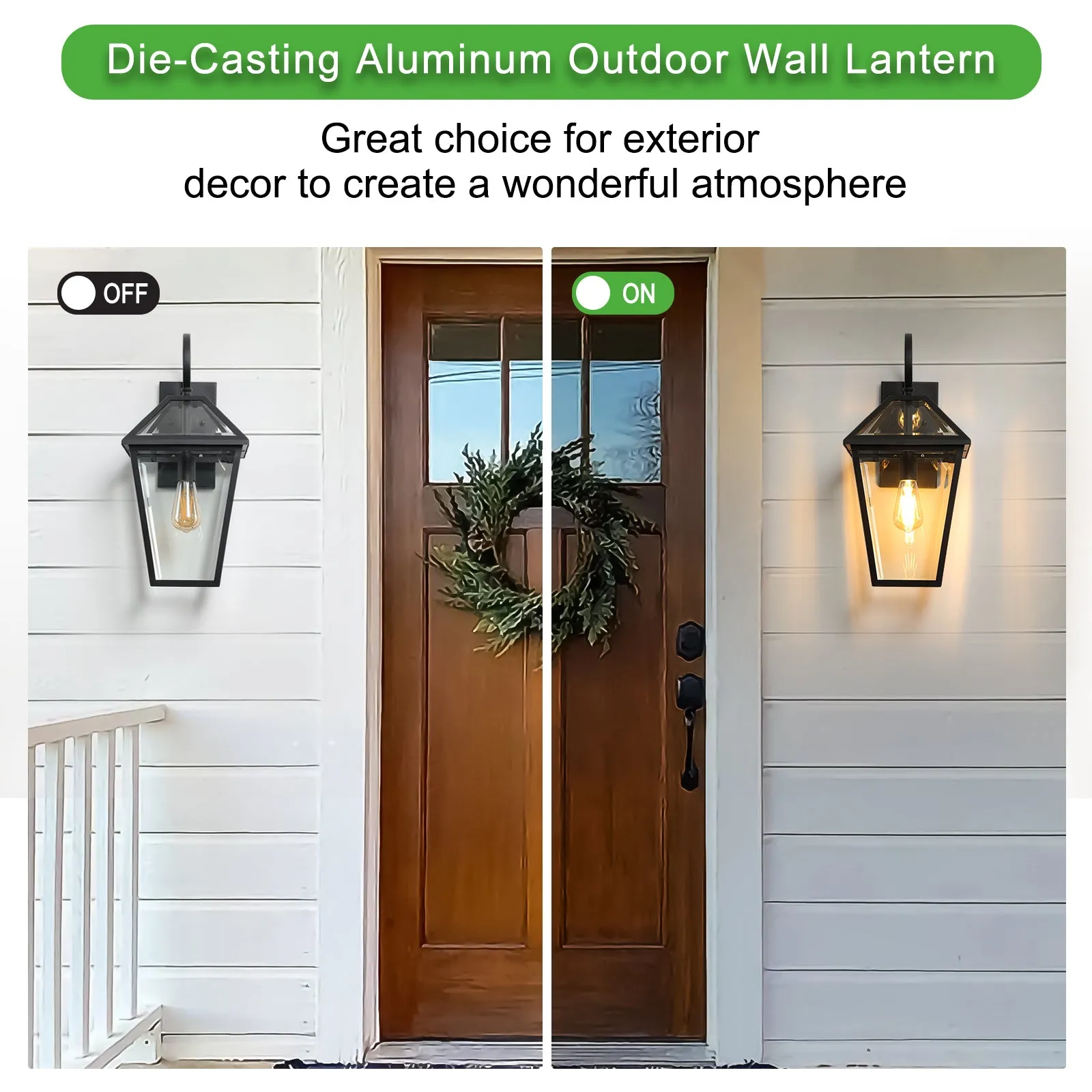 2-Pack Black Traditional Outdoor Waterproof Wall Light Vintage Glass Wall Light