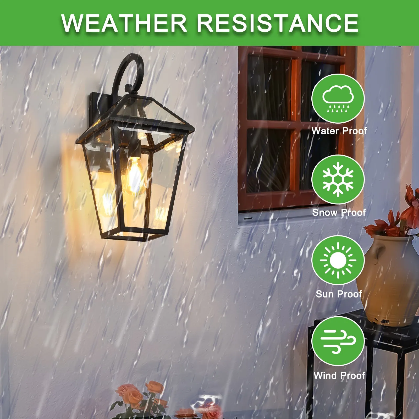 2-Pack Black Traditional Outdoor Waterproof Wall Light Vintage Glass Wall Light