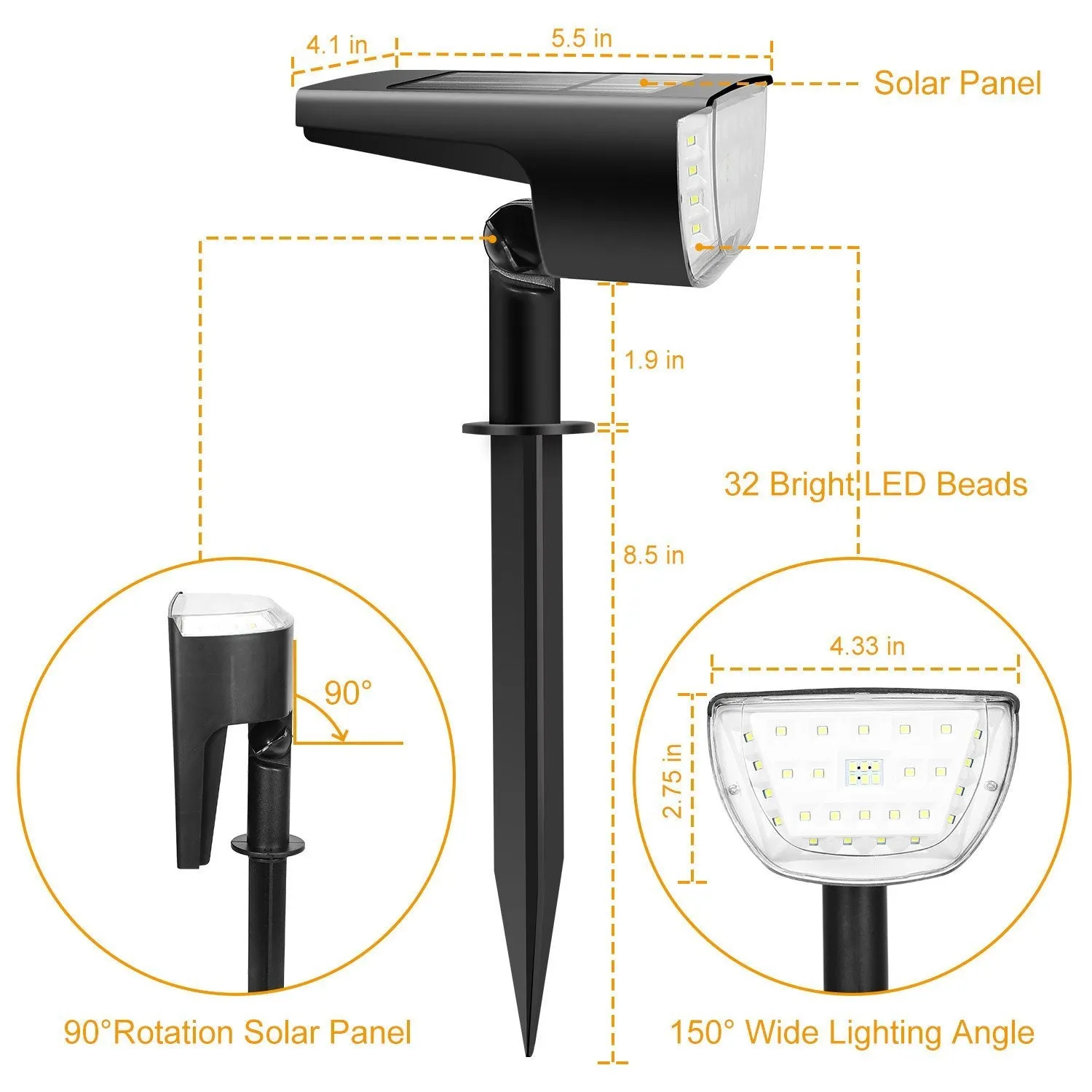 2-Pack: Solarek 32 LEDs Solar Landscape Spotlights