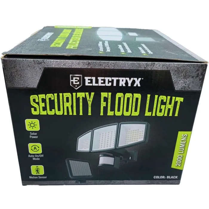 2000 Lumens Solar Powered LED Security Flood Light - Black