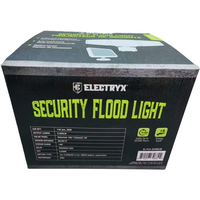 2000 Lumens Solar Powered LED Security Flood Light - White