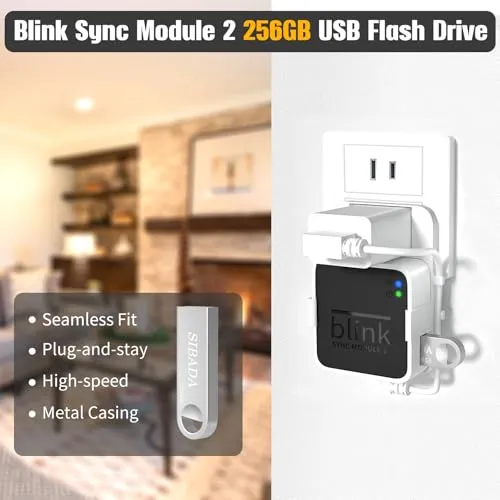 256GB USB Flash Drive, Outlet Wall Mount Holder for Blink Sync Module 2 with Short Cable Save Space,Mount Bracket for Blink Outdoor Indoor Security System (Blink Add-On Sync Module 2 is NOT Included)