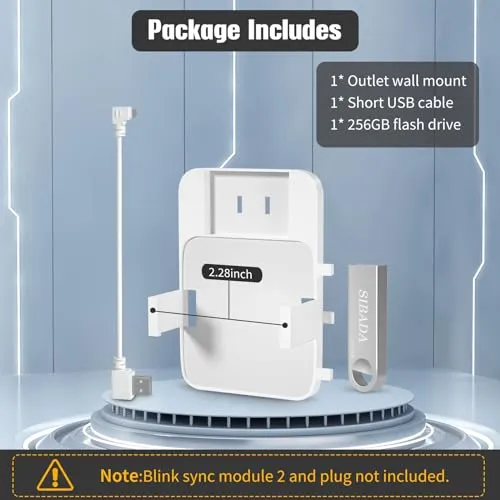 256GB USB Flash Drive, Outlet Wall Mount Holder for Blink Sync Module 2 with Short Cable Save Space,Mount Bracket for Blink Outdoor Indoor Security System (Blink Add-On Sync Module 2 is NOT Included)