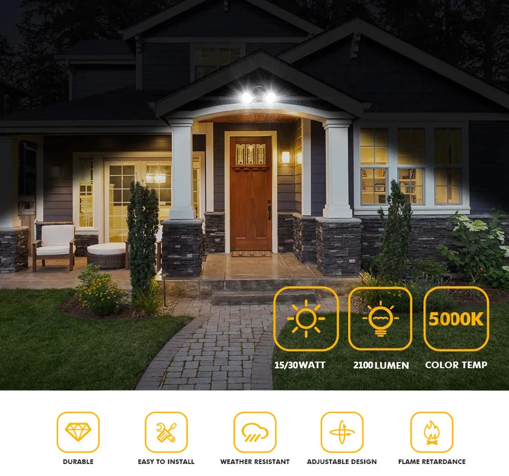 2X15W 5000k LED Outdoor Security Light with Motion Sensor Garage Spotlight Light Matt Black IP56