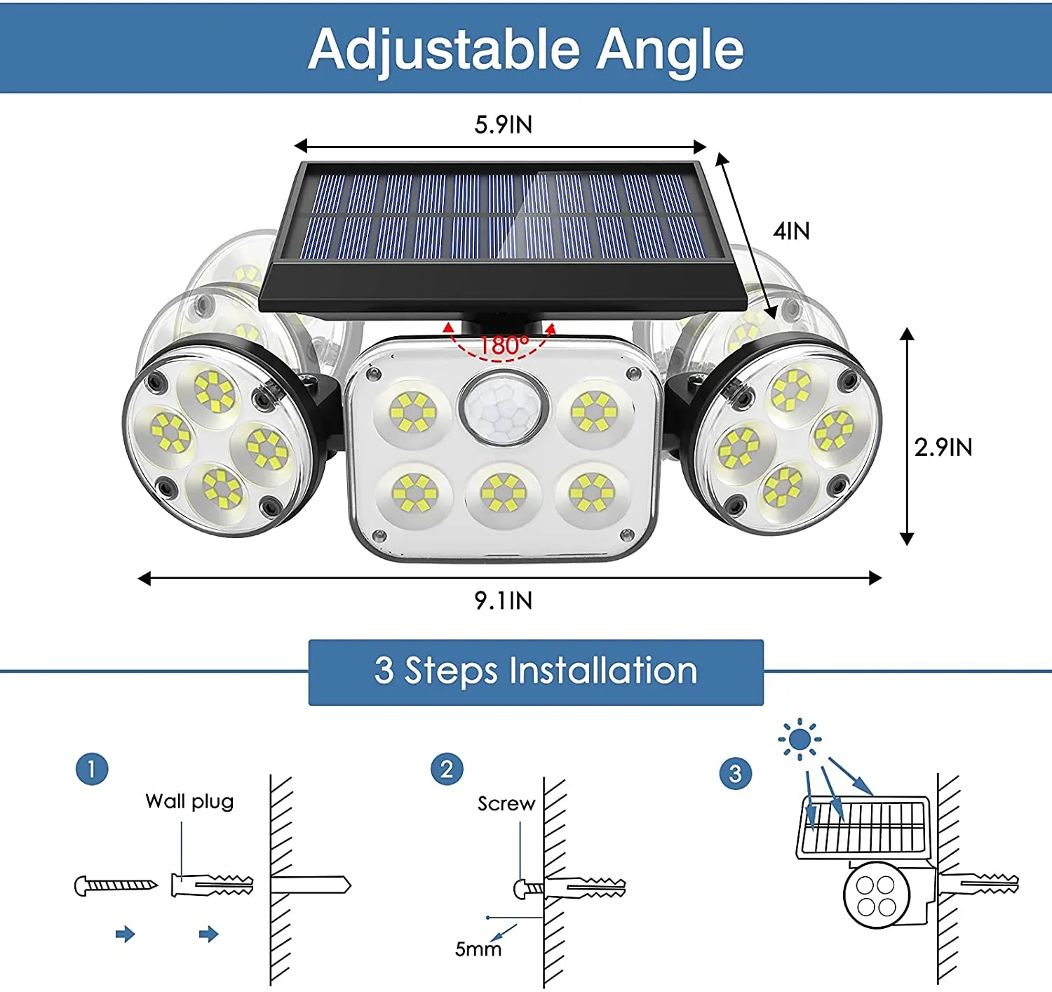 3-Headed Outdoor Solar Motion Sensor Light