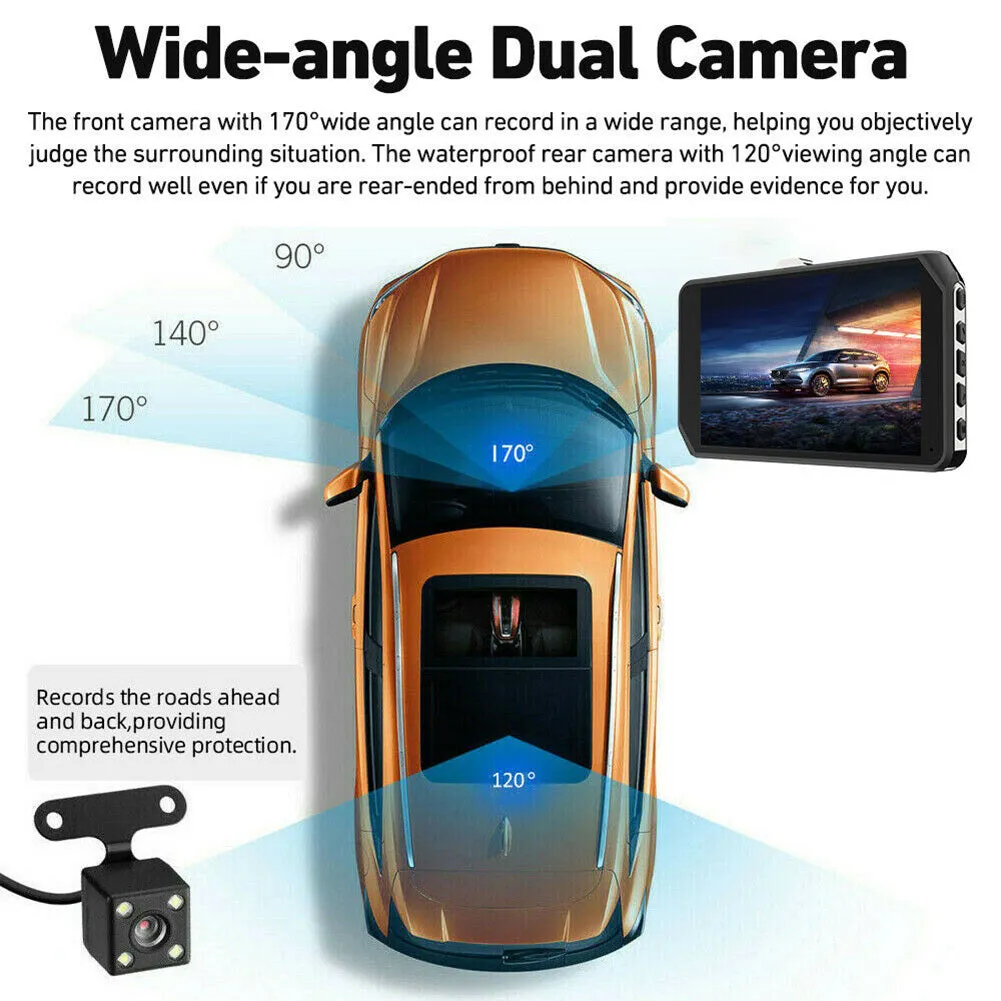 4-inch Car Dvr 1080p Hd Ips Dual Camera Dash Cam Video Recorder