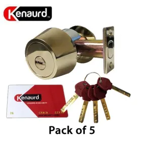 5 x Key Controlled - Deadbolt - US3 - Bright Brass - Grade 1 - Keyed Alike (PACK OF 5)