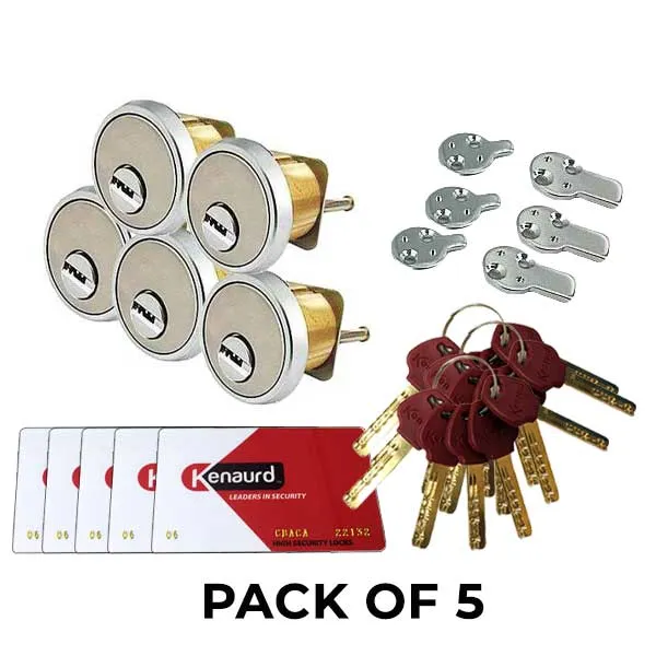 5 x Key Controlled - Rim / Mortise Combo Cylinder - 1-1/8" - US26D - Satin Chrome (Bundle of 5)
