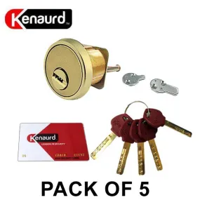 5 x Key Controlled - Rim / Mortise Combo Cylinder - 1-1/8" - US3 - Polished Brass (Pack of 5)
