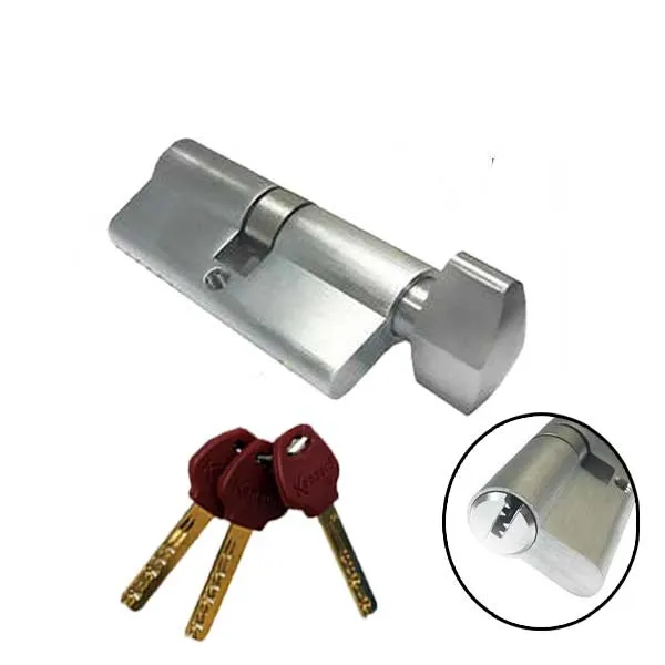 5 x Key Controlled - Thumb Turn - Euro Profile Cylinder - US26D - Satin Silver (Pack of 5 - Keyed Alike)