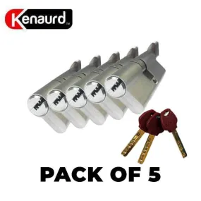 5 x Key Controlled - Thumb Turn - Euro Profile Cylinder - US26D - Satin Silver (Pack of 5 - Keyed Alike)