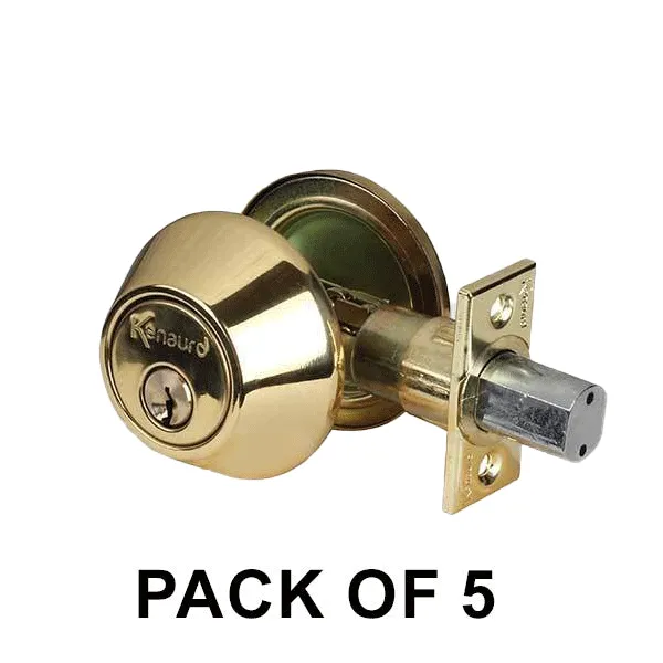 5 x Premium Single Cylinder Deadbolt Locks - Polished Brass (KW1) (Pack of 5)