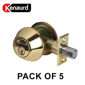 5 x Premium Single Cylinder Deadbolt Locks - Polished Brass (KW1) (Pack of 5)