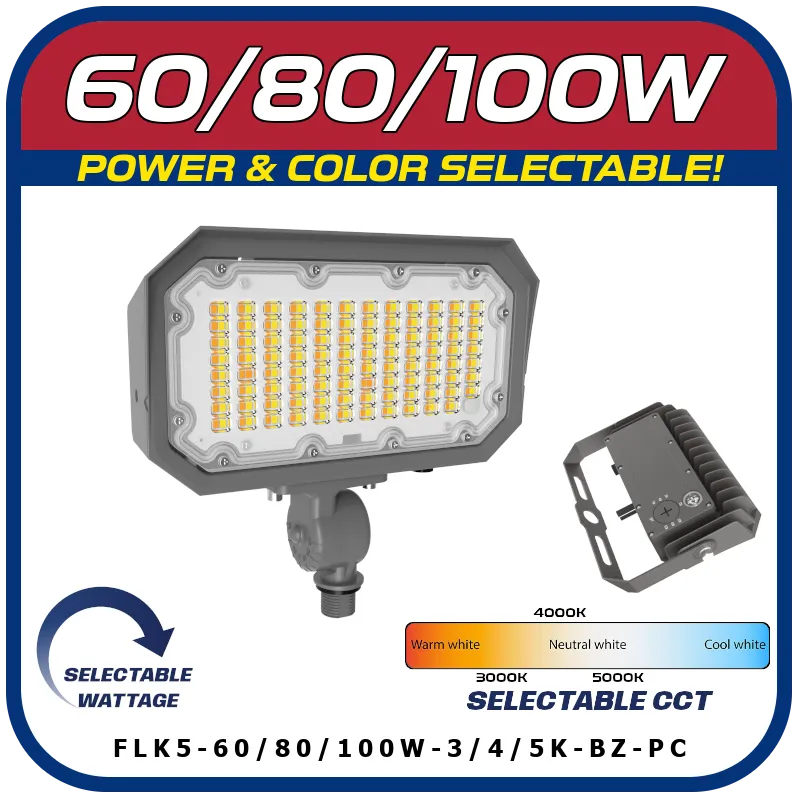 60W / 80W / 100W LED Power & Color Selectable Knuckle Mount Floodlight