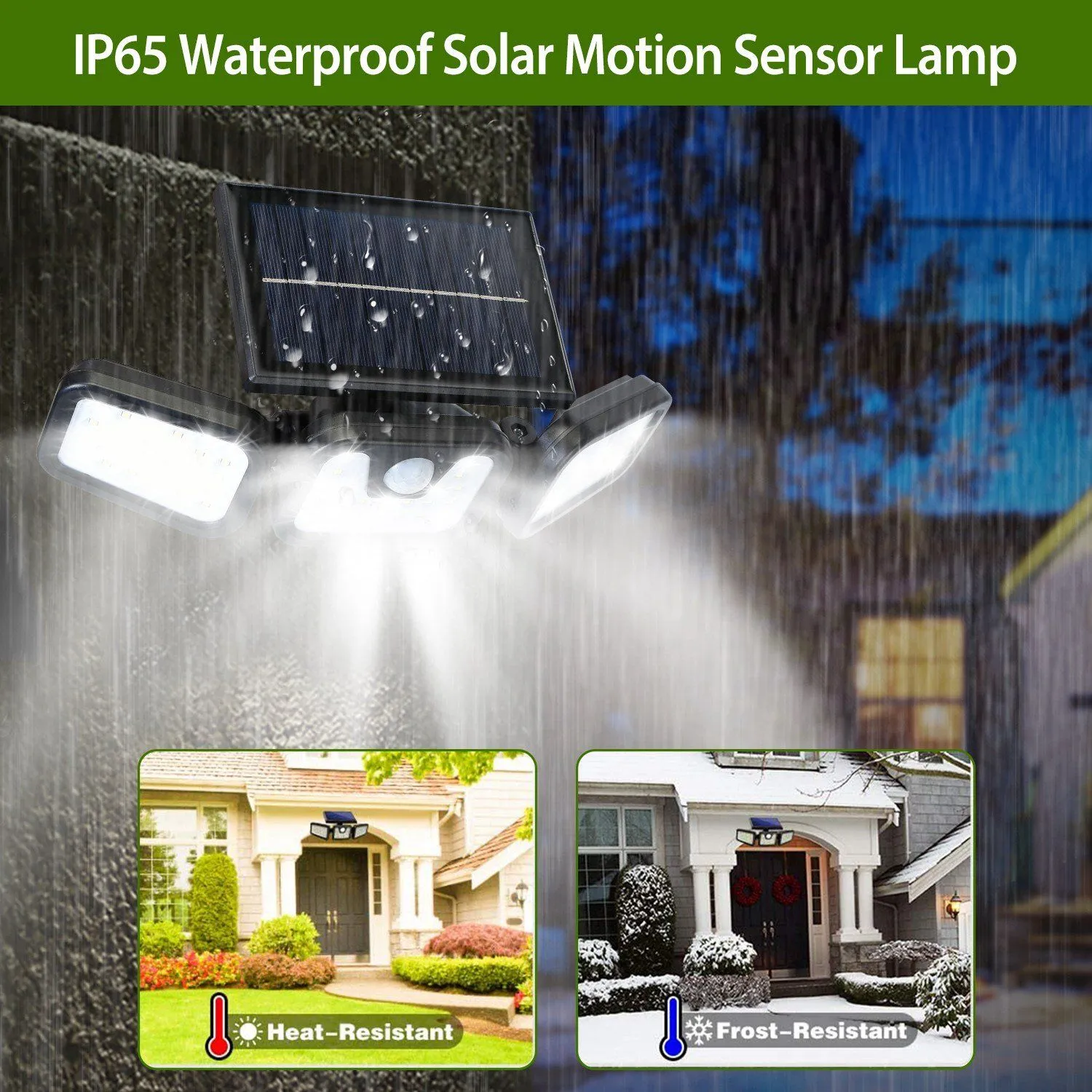 74 LEDs 3 Adjustable Solar Head Motion Sensor Flood Light