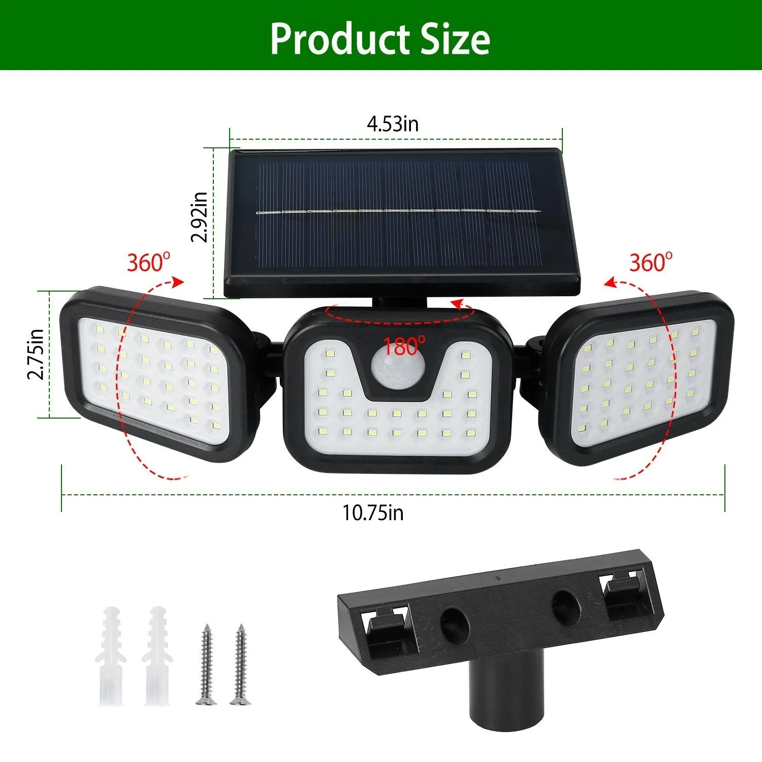 74 LEDs 3 Adjustable Solar Head Motion Sensor Flood Light