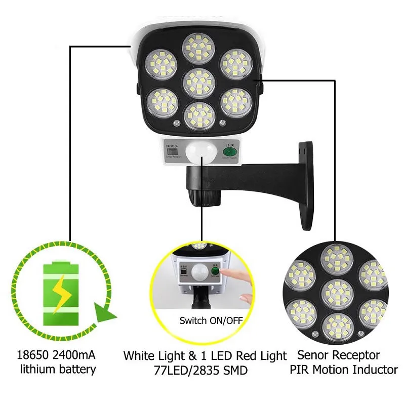 77 Led 3 Mode Sensor Solar Light Security Dummy Camera Fa-Cl56A