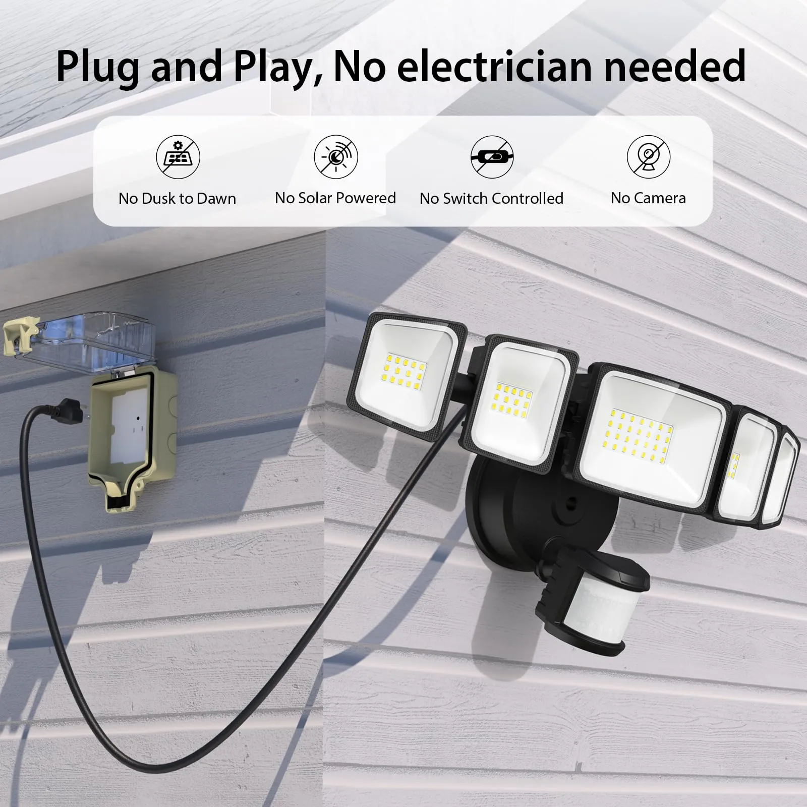 Abovizo 55W LED Flood Light Outdoor Motion Sensor with Plug, 5000LM LED Security Light with Remote Control, IP65 Waterproof, 6500K Flood Light for Yard Garage Garden Driveway Backyard