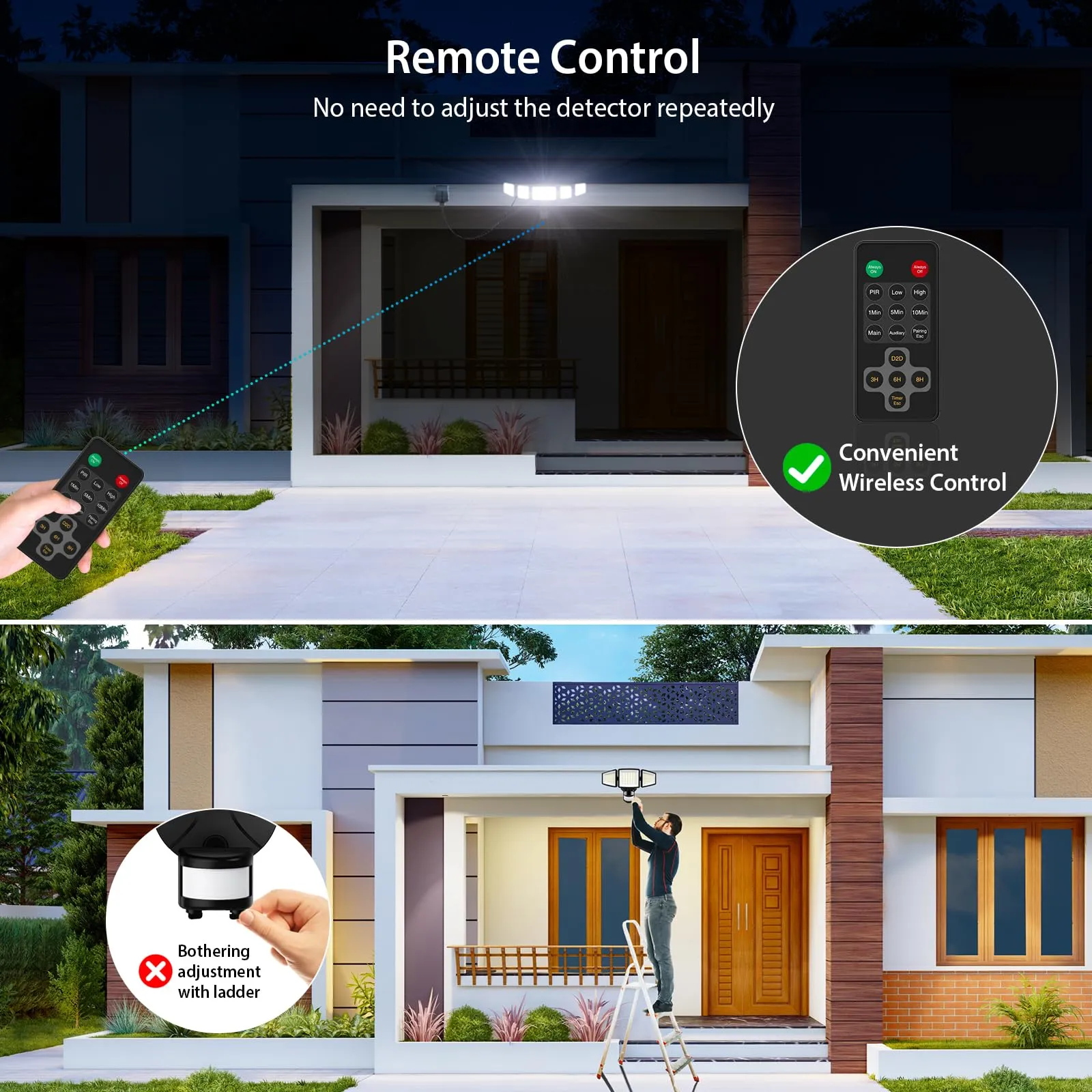 Abovizo 55W LED Flood Light Outdoor Motion Sensor with Plug, 5000LM LED Security Light with Remote Control, IP65 Waterproof, 6500K Flood Light for Yard Garage Garden Driveway Backyard