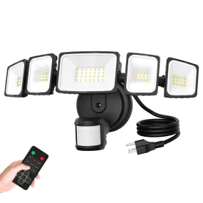 Abovizo 55W LED Flood Light Outdoor Motion Sensor with Plug, 5000LM LED Security Light with Remote Control, IP65 Waterproof, 6500K Flood Light for Yard Garage Garden Driveway Backyard