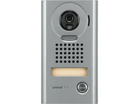 Aiphone JO-DV Surface mount vandal resistant video doorbell with color camera, and a die-cast zinc face plate.