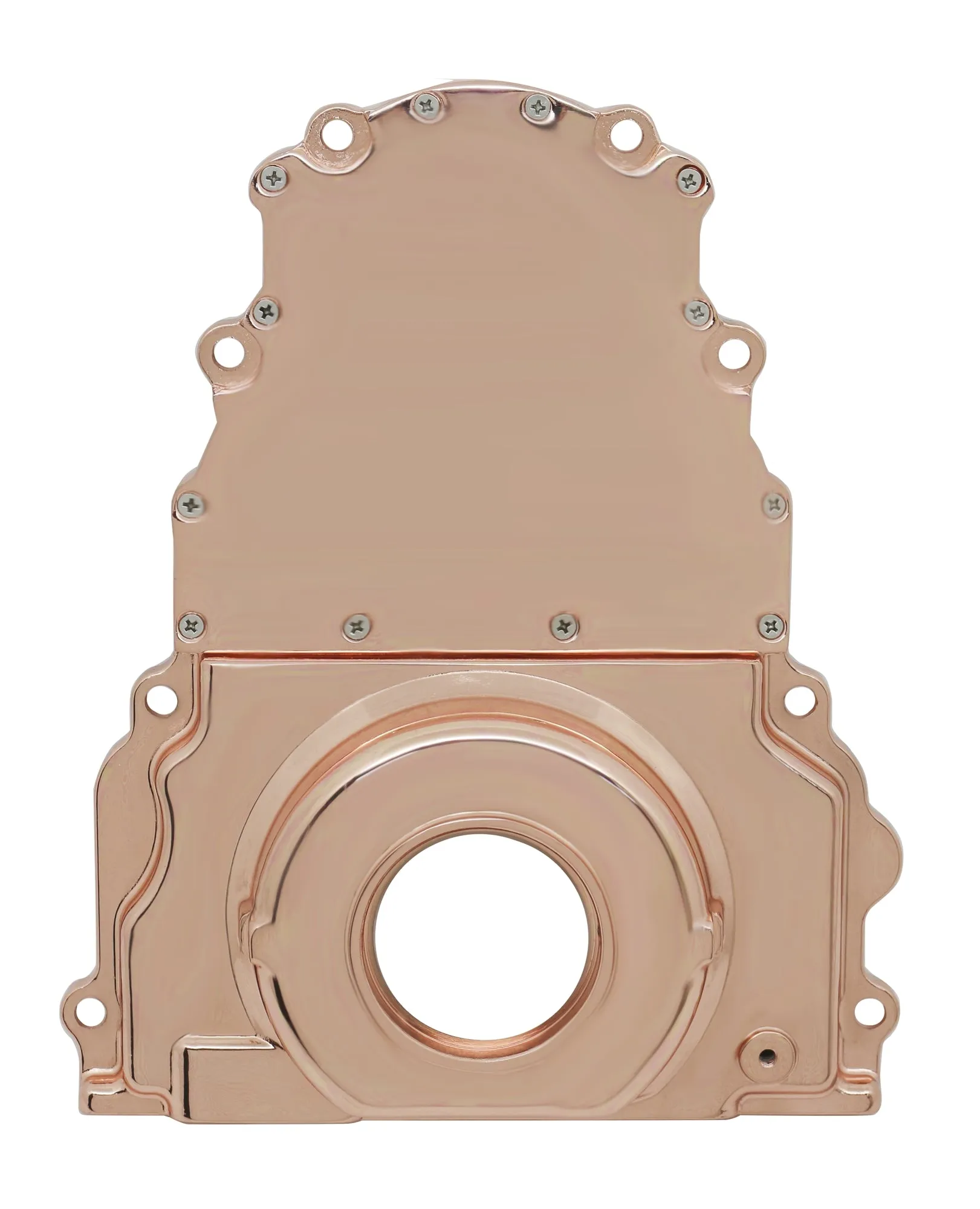 ALUMINUM CHEVY LS TWO PIECE TIMING CHAIN COVER W-O CAM SENSOR HOLE - COPPER