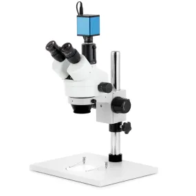 AmScope SM-1 Series Zoom Trinocular Stereo Microscope on Pillar Stand with Extra Large Base Plate w/Auto Focus Camera