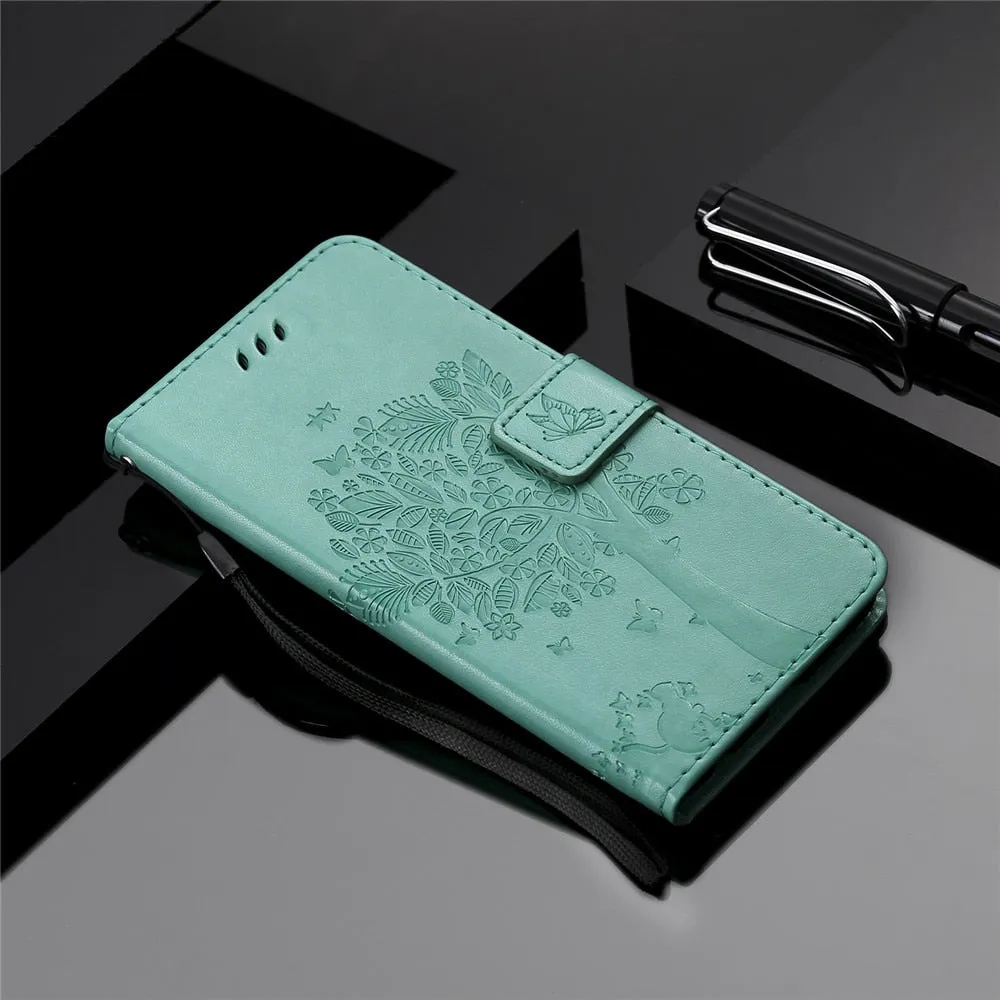 Anymob Huawei Phone Case Green 3D Tree Flip Leather Wallet Cover