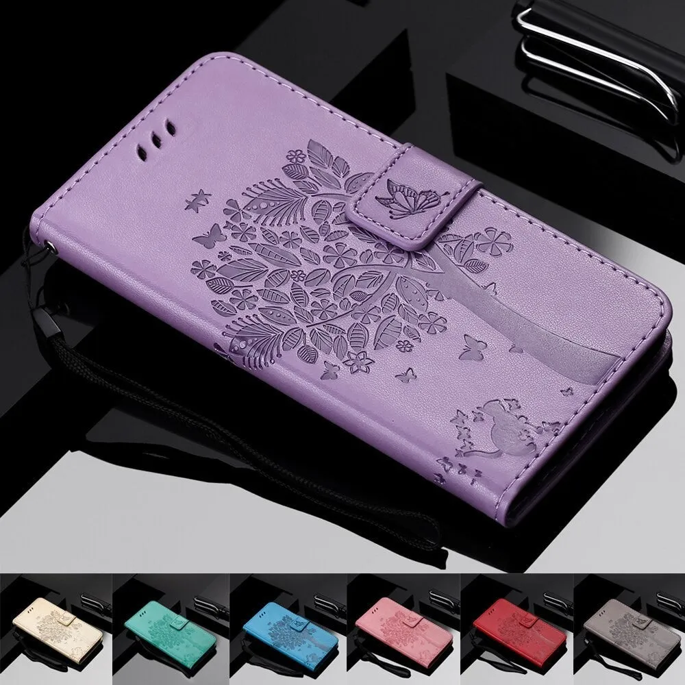 Anymob Huawei Phone Case Pink 3D Tree Flip Leather Wallet Cover